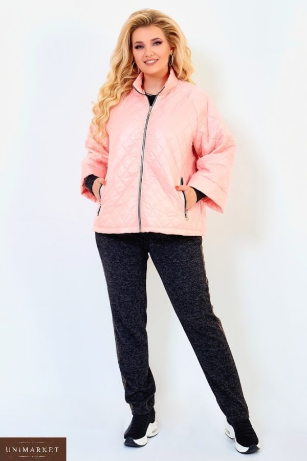 Приобрести розовую женскую стеганую куртку на синтепоне со свободными рукавами (размер 50-64) выгодно