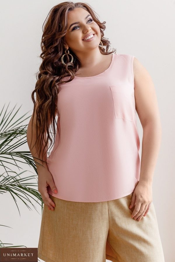 Придбати рожеву жіночу літню майку з бавовни з кишенею (розмір 42-58) в Україні