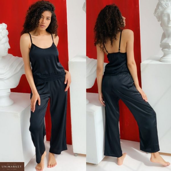Купити чорний жіночий комплект піжама: майка + вільні штани з двома кишенями (розмір 42-56) вигідно