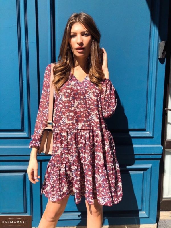 Купить бордо женское шифоновое платье oversize с V-образным вырезом в Украине