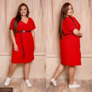 Заказать красное женское платье со спортивными элементами и V-образным вырезом (размер 48-62) онлайн