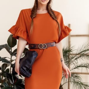 Замовити оранж жіноче вільне плаття міді з акцентом на рукавах (розмір 42-58) недорого