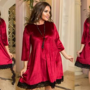 Купити червоне жіноче плаття А-силуету з мереживним подолом (розмір 48-54) вигідно