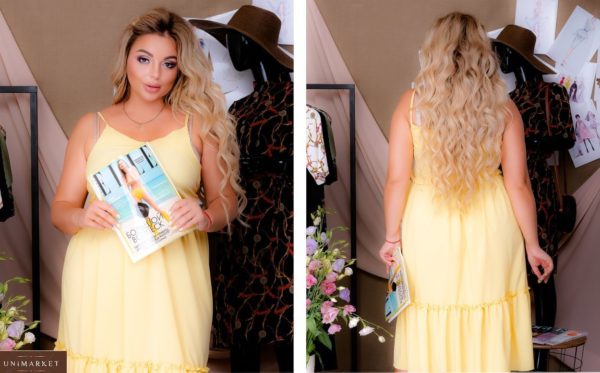 Приобрести желтое женское летнее платье миди на бретельках (размер 50-64) выгодно