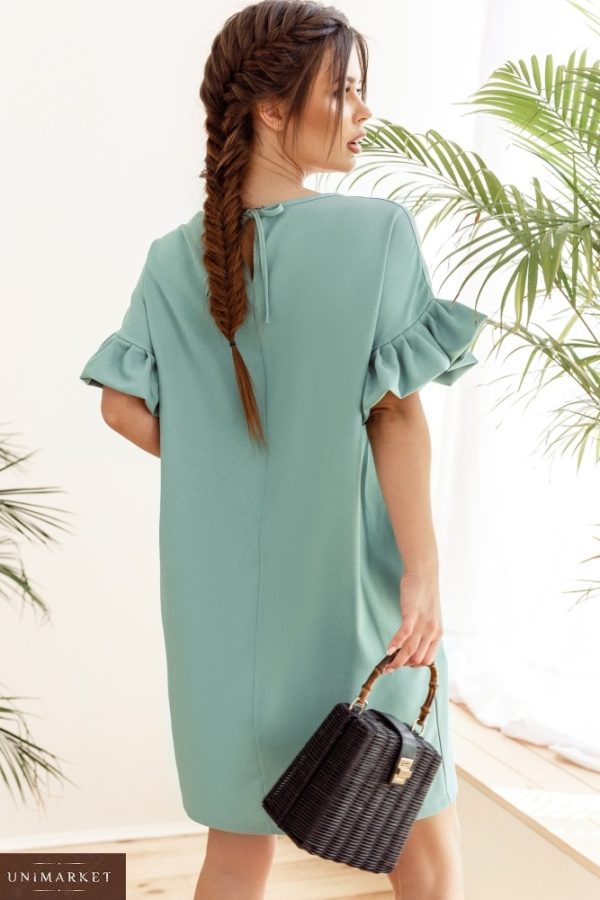 Придбати блакитне жіноче вільне плаття міді з акцентом на рукавах (розмір 42-58) онлайн