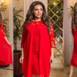 Замовити червоне жіноче плаття з мереживним верхом і шифоном (розмір 48-54) в інтернеті