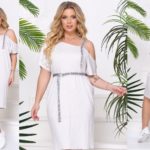 Заказать белое женское трикотажное платье миди с поясом (размер 48-62) по скидке
