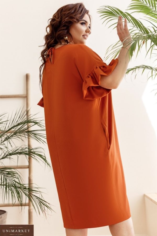 Придбати оранж жіночу вільну сукню міді з акцентом на рукавах (розмір 42-58) хорошої якості