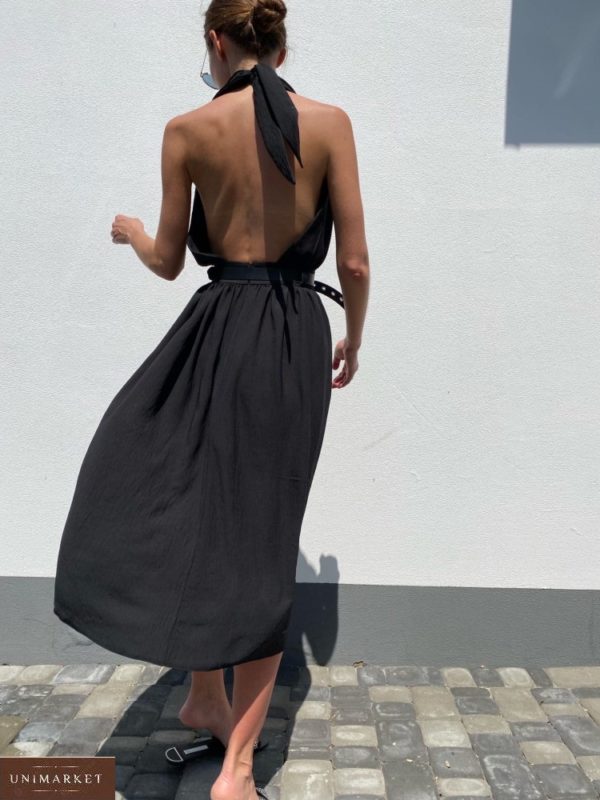 Заказать черное женское платье-трансформер с поясом длины миди хорошего качества