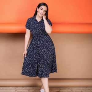 Купити синє жіноче плаття-сорочка довжини міді з кишенями (розмір 50-64) онлайн