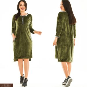 Купить хаки женское плюшевое платье миди в спортивном стиле (размер 50-64) в Украине