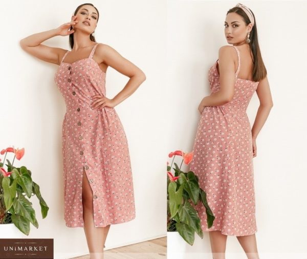 Приобрести розовый женский летний сарафан на пуговицах с карманами (размер 42-58) онлайн
