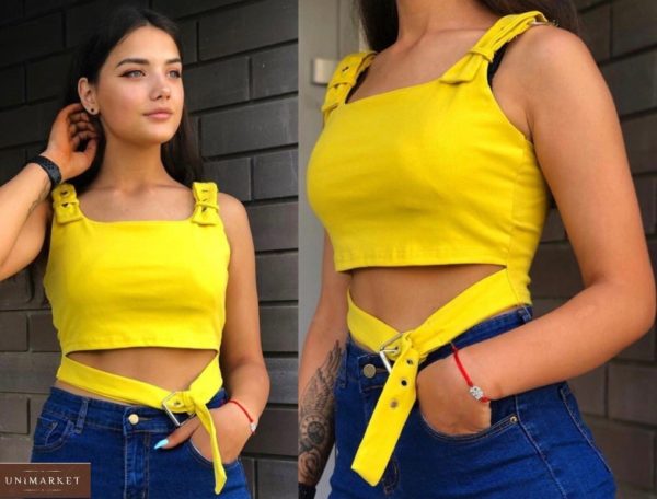 Замовити жовтий жіночий трикотажний топ з ремінцями онлайн