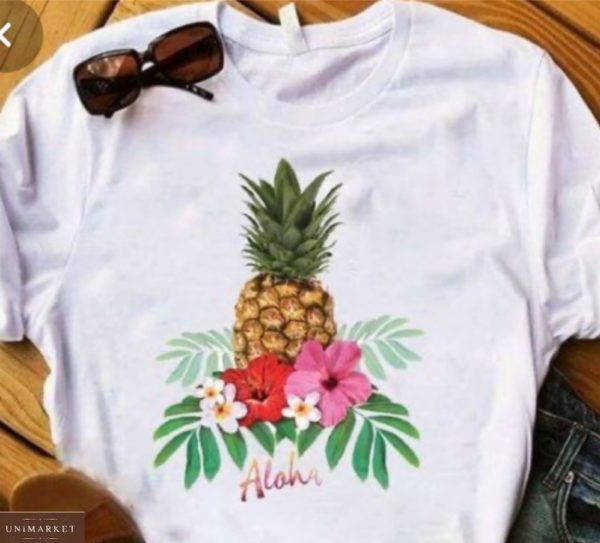 Придбати білу жіночу футболку з принтом ананас в Києві Харкові