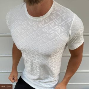 Приобрести белую мужскую структурную футболку с глянцевым принтом (размер 48-54) недорого