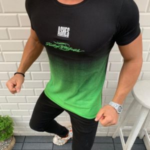 Приобрести зеленую мужскую стрейчевую футболку с градиентом (размер 48-54) по низким ценам