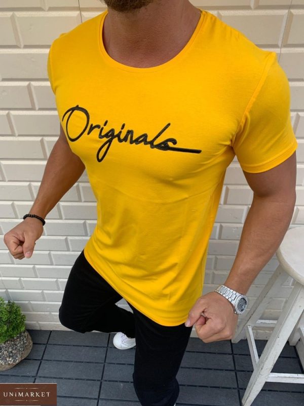 Приобрести желтую мужскую стрейчевую футболку с надписью Originals (размер 48-54) по скидке