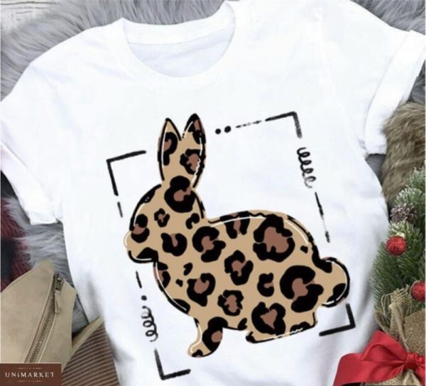 Замовити білу жіночу футболку з принтом звірі (котики, слон, заєць) в Дніпрі
