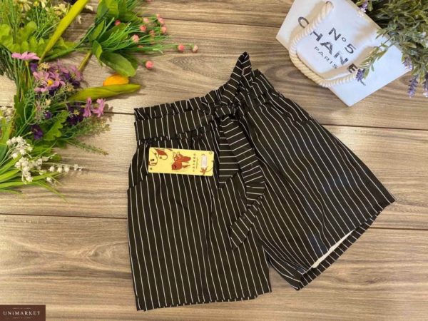 Заказать черные женские летние полосатые шорты из хлопка во Львове