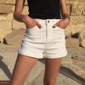 Купити жіночі білі джинсові шорти з поясом в інтернеті
