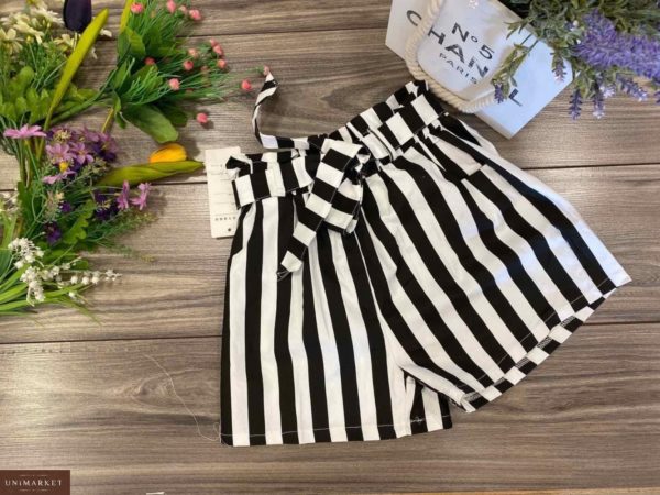 Заказать черно-белые женские летние полосатые шорты из хлопка в интернете