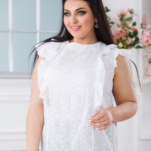 Заказать женскую белую блузку из прошвы с завязкой на спине (размер 42-52) в Украине