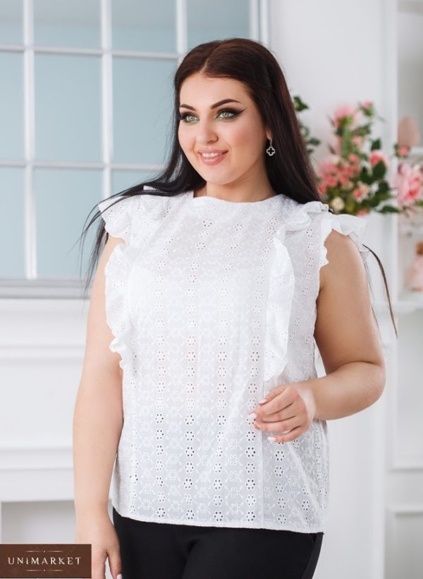 Заказать женскую белую блузку из прошвы с завязкой на спине (размер 42-52) в Украине