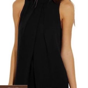 Приобрести женскую черную закрытую блузку без рукавов из шелка (размер 42-48) по скидке