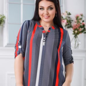Купити сіру жіночу блузку в різну вертикальну смужку (розмір 50-60) в Україні