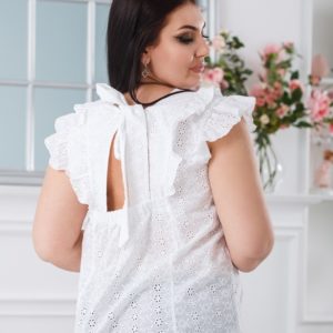 Купити жіночу білу блузку з прошви з зав'язкою на спині (розмір 42-52) по знижці