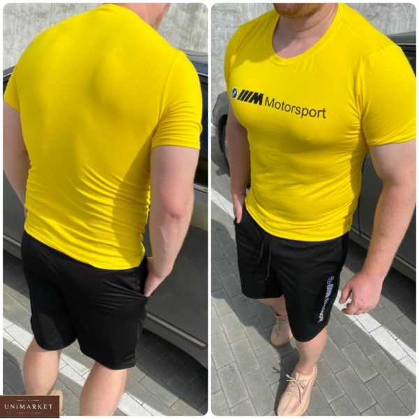 Купить желтый мужской комплект bmw motosport: футболка и шорты (размер 46-54) выгодно