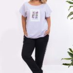 Замовити сірого кольору футболка з принтом + штани з двухніткі прогулянковий костюм (розмір 48-58) баталії для жінок дешево