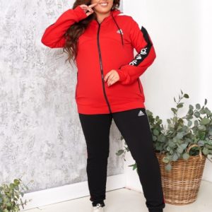 Купить красный/черный спортивный костюм женский Adidas с черными штанами (размер 48-54) выгодно