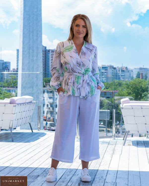 Придбати Костюм брюк з кюлотамі і прінтована піджаком (розмір 48-58) для жінок білого кольору онлайн