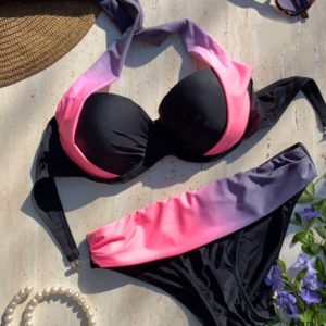 Придбати рожевий жіночий купальник халтер з градієнтом (розмір 42-50) недорого