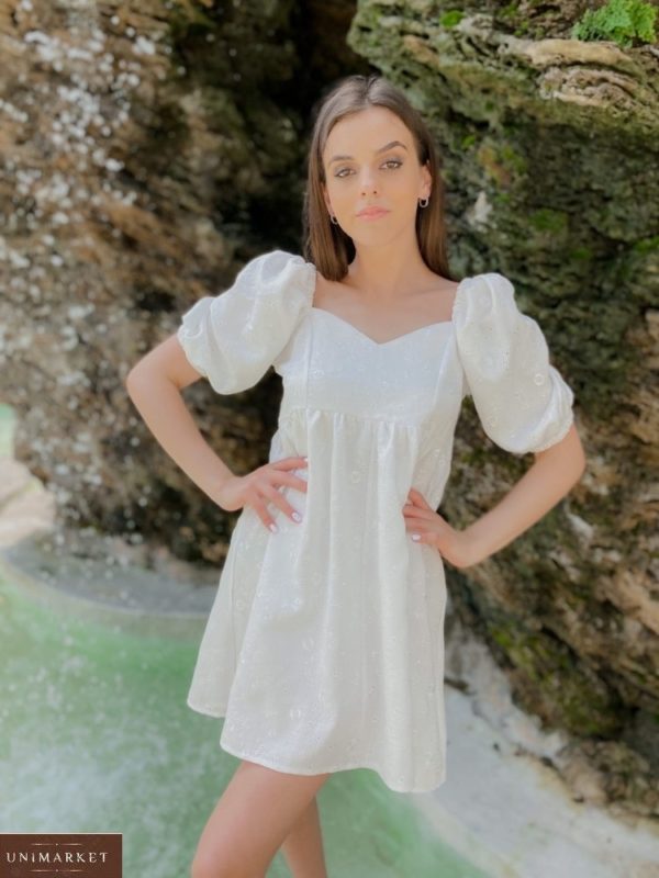 Купити біле плаття з бавовни на літо з вишивкою для жінок і перфорацією онлайн