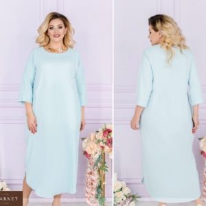 Замовити блакитне жіноче вільний літнє плаття міді з рукавом 3/4 (розмір 48-66) по знижці