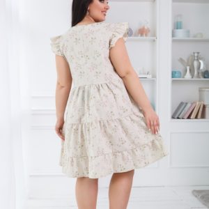 Купити жіноче бежеве плаття в дрібну квіточку з полірованого льону (розмір 50-56) вигідно