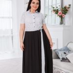 Купити жіночу чорно-біле довге плаття в підлогу з імітацією сорочки (розмір 50-52) недорого