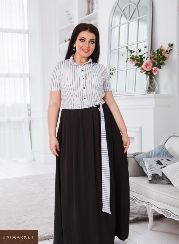 Купить женское черно-белое длинное платье в пол с имитацией рубашки (размер 50-52) недрого