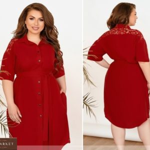 Замовити червоне жіноче плаття-сорочка з софта з поясом (розмір 48-66) онлайн