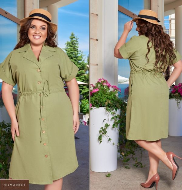 Заказать хаки женское платье-рубашка из натурального льна (размер 48-66) во Львове