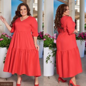 Придбати червону жіночу бавовняну сукню максі з V-подібним вирізом (розмір 48-66) дешево