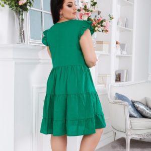 Заказать женское зеленое платье свободного кроя из льна (размер 50-56) онлайн