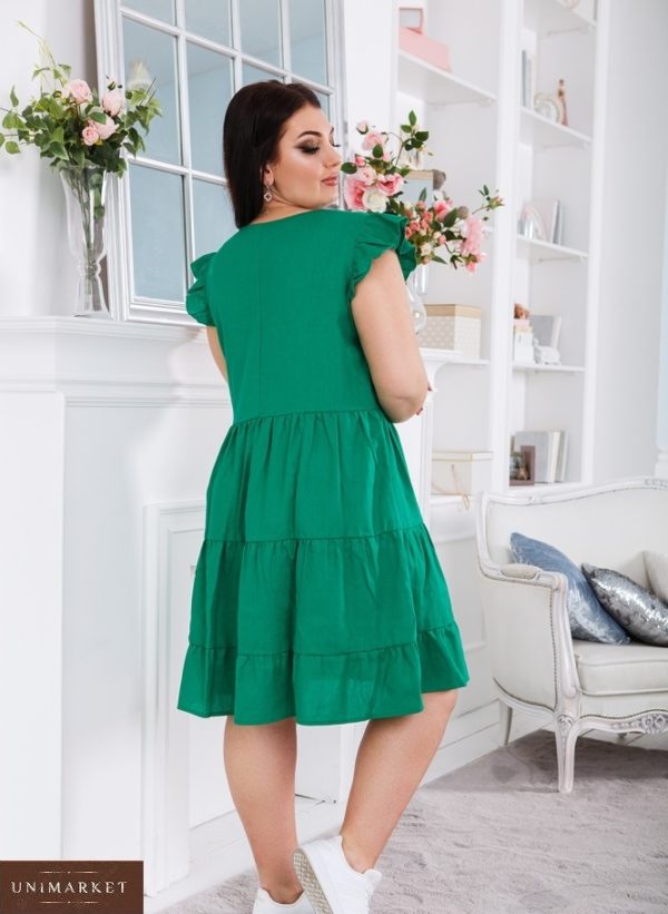 Заказать женское зеленое платье свободного кроя из льна (размер 50-56) онлайн