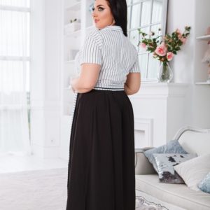 Заказать женское черно-белое длинное платье в пол с имитацией рубашки (размер 50-52) онлайн