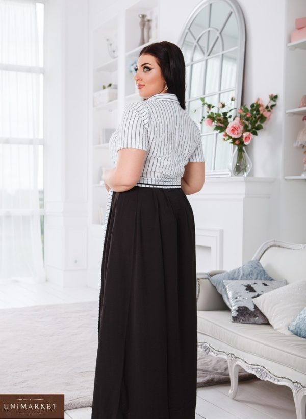 Заказать женское черно-белое длинное платье в пол с имитацией рубашки (размер 50-52) онлайн