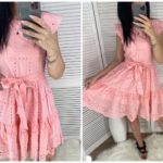 Замовити рожеву жіночу літню сукню з прошви з рюшами онлайн