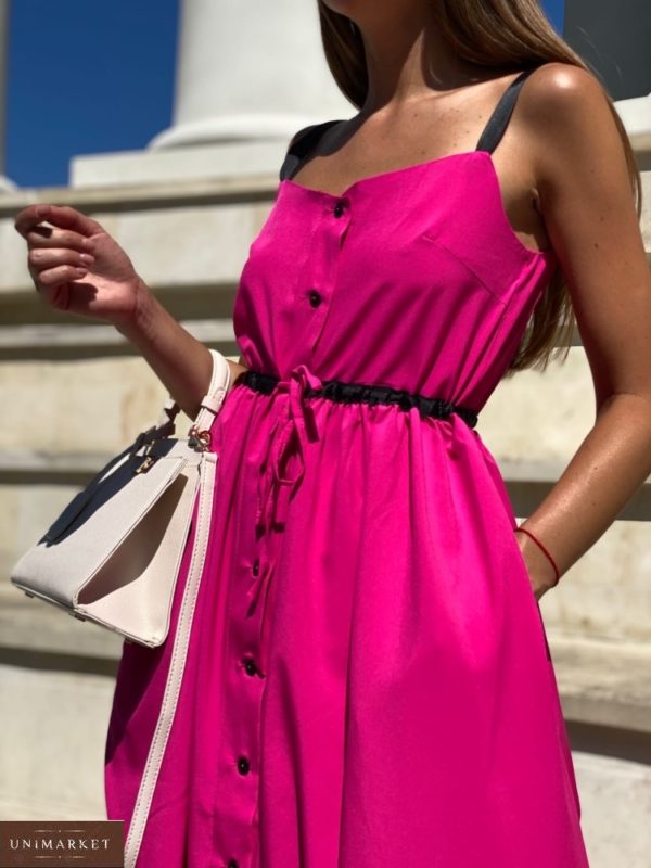 Придбати малинове Літнє плаття-сорочка міді на бретелях вигідно для жінок