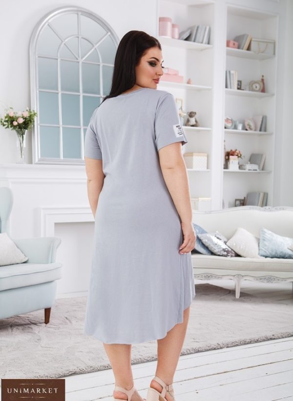 Купить серое женское стрейчевое платье oversize с асимметричным подолом (размер 50-56) в Украине